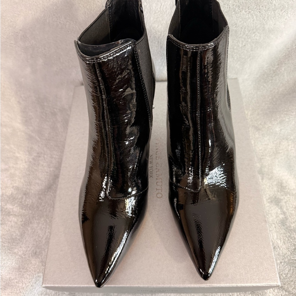 Vince Camuto Shiny Black Kitten Heeled Boots